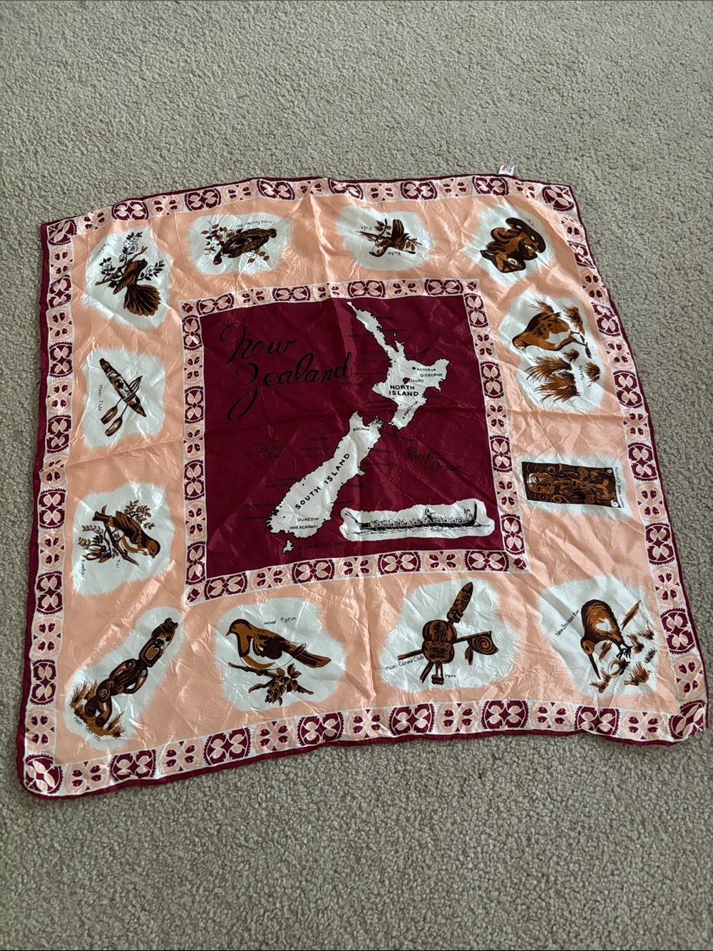 Vintage New Zealand Themed Decorative Scarf